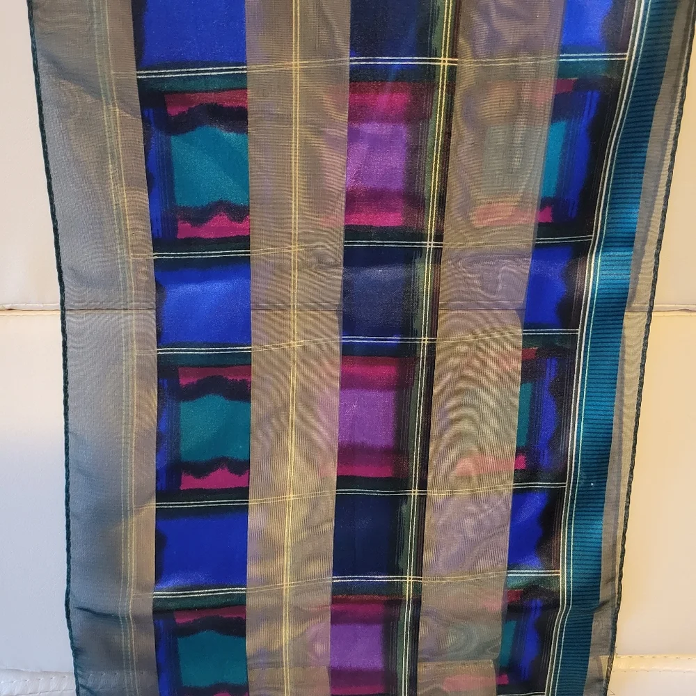 Vintage Elaine Gold Scarf ~ Jewel Tones 70s(?) & single clip earring ~ Art deco-